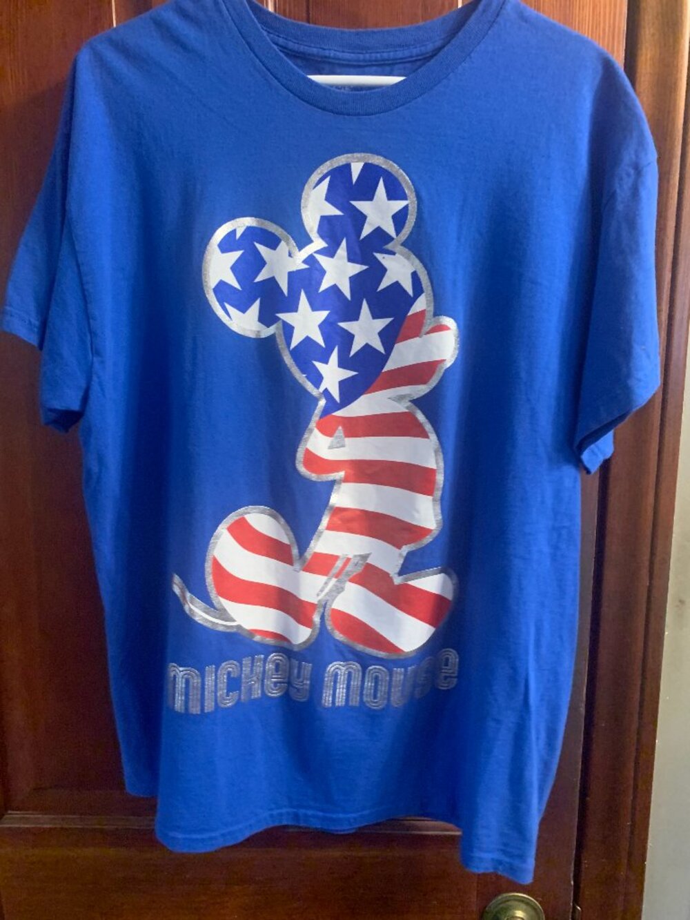 Mickey Mouse USA Retro Blue Woman Size XL Short Sleeve T Shirt